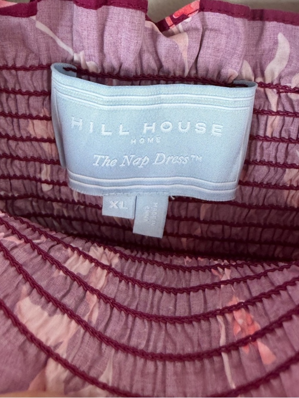 Hill House Ellie Burgundy Pink Floral Nap Midi Dress XL Smocked Tiered Like New - Picture 11 of 13